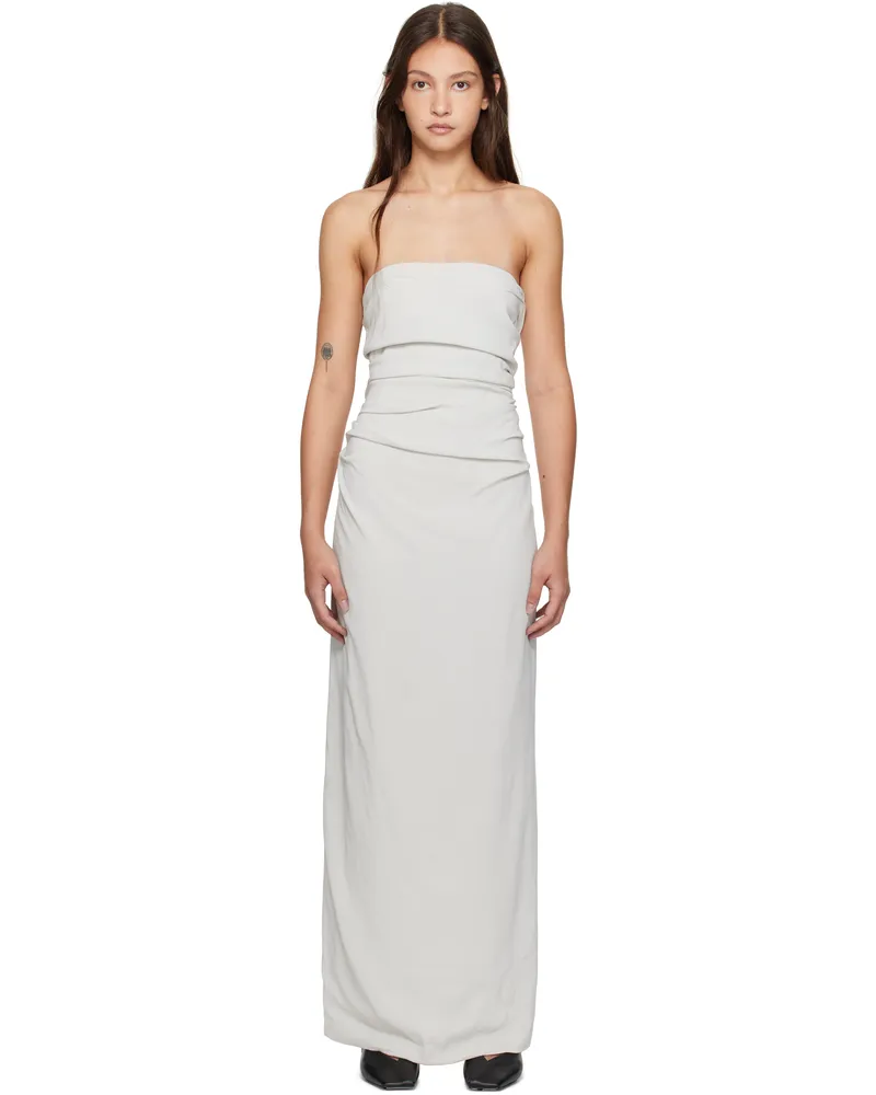 St. Agni Gray Strapless Tie Back Maxi Dress Silver