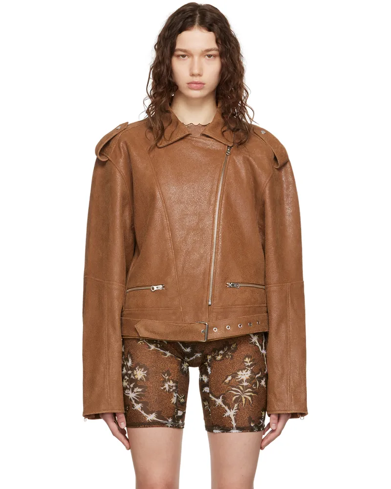 Charlotte Knowles Brown Juku Leather Jacket Brown