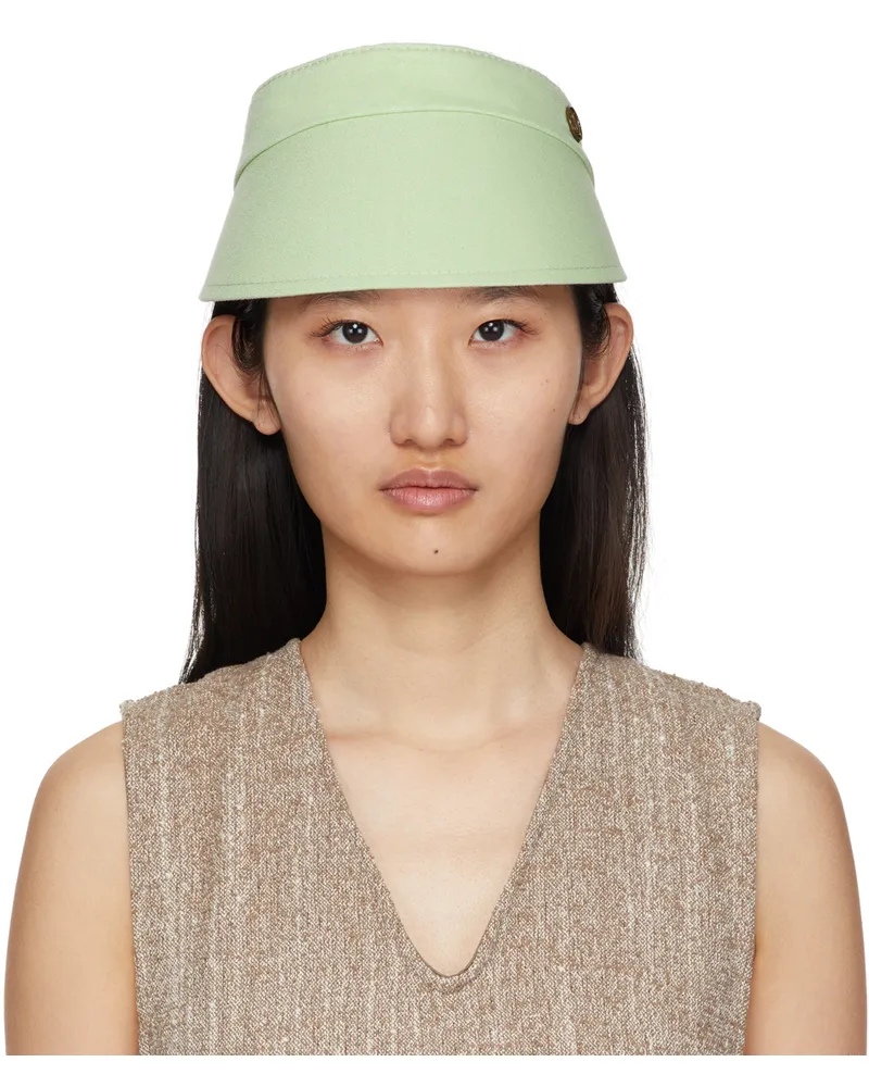 Maison Michel Reversible Green Cotton Patty Visor Beige