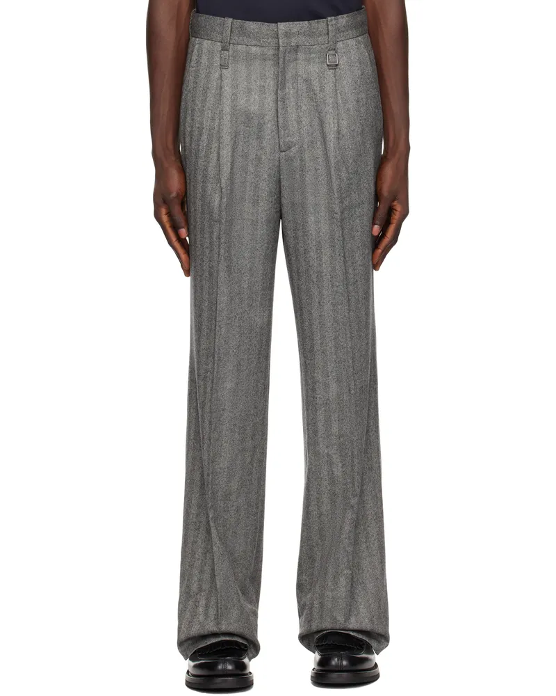 Wooyoungmi Gray Herringbone Wool Trousers 909g