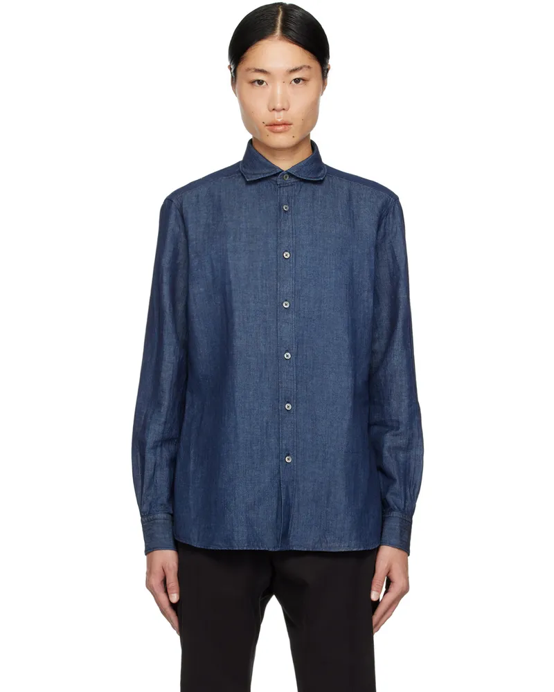 Ermenegildo Zegna Blue Buttoned Denim Shirt 190