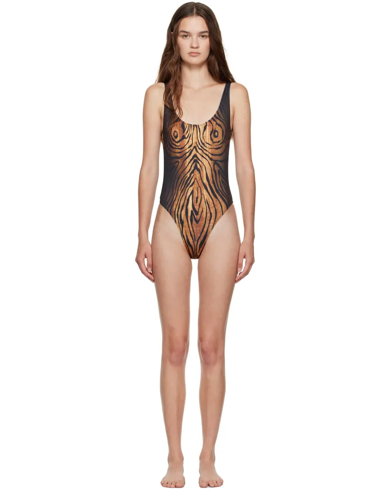 Jean Paul Gaultier Black & Brown 'The Wood' Swimsuit 0060