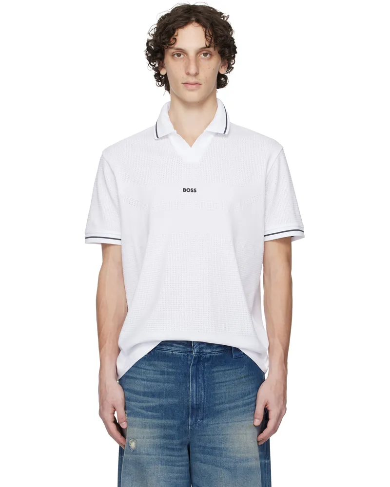 HUGO BOSS White Relaxed-Fit Cotton Mesh Polo 100-white