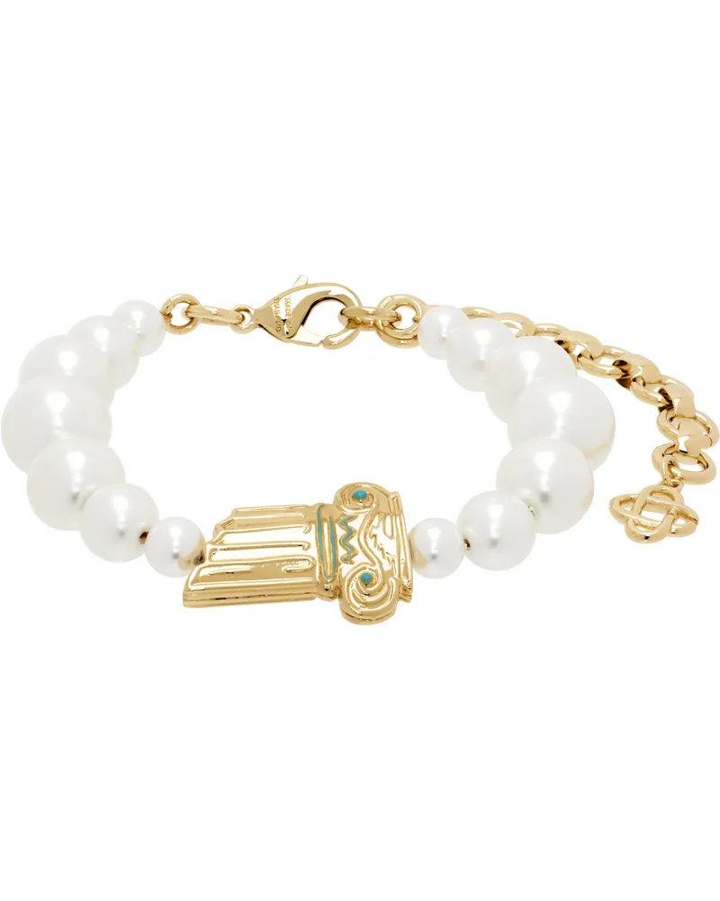 Casablanca Paris Gold & White Gradient Faux-Pearl Column Bracelet Gold