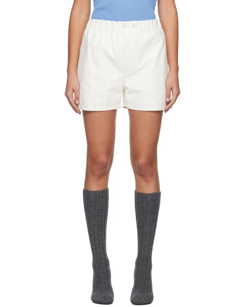 Bottega Veneta White Striped Leather Shorts 9155