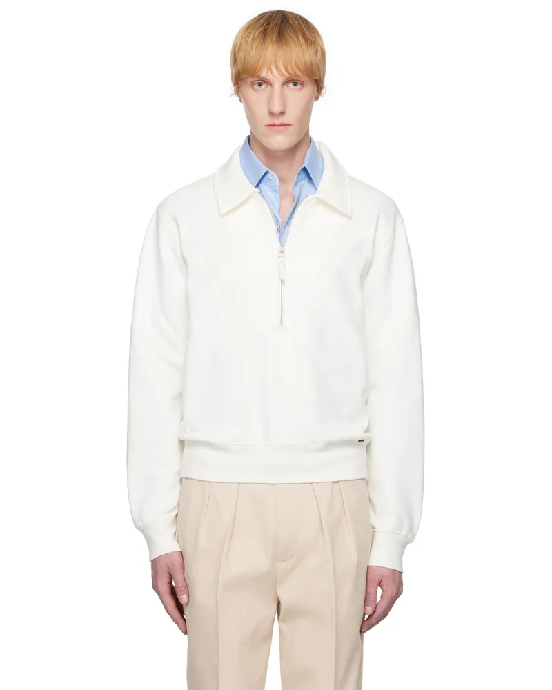 Tom Ford Off-White Cotton Cashmere Zip Rugby Jacket White