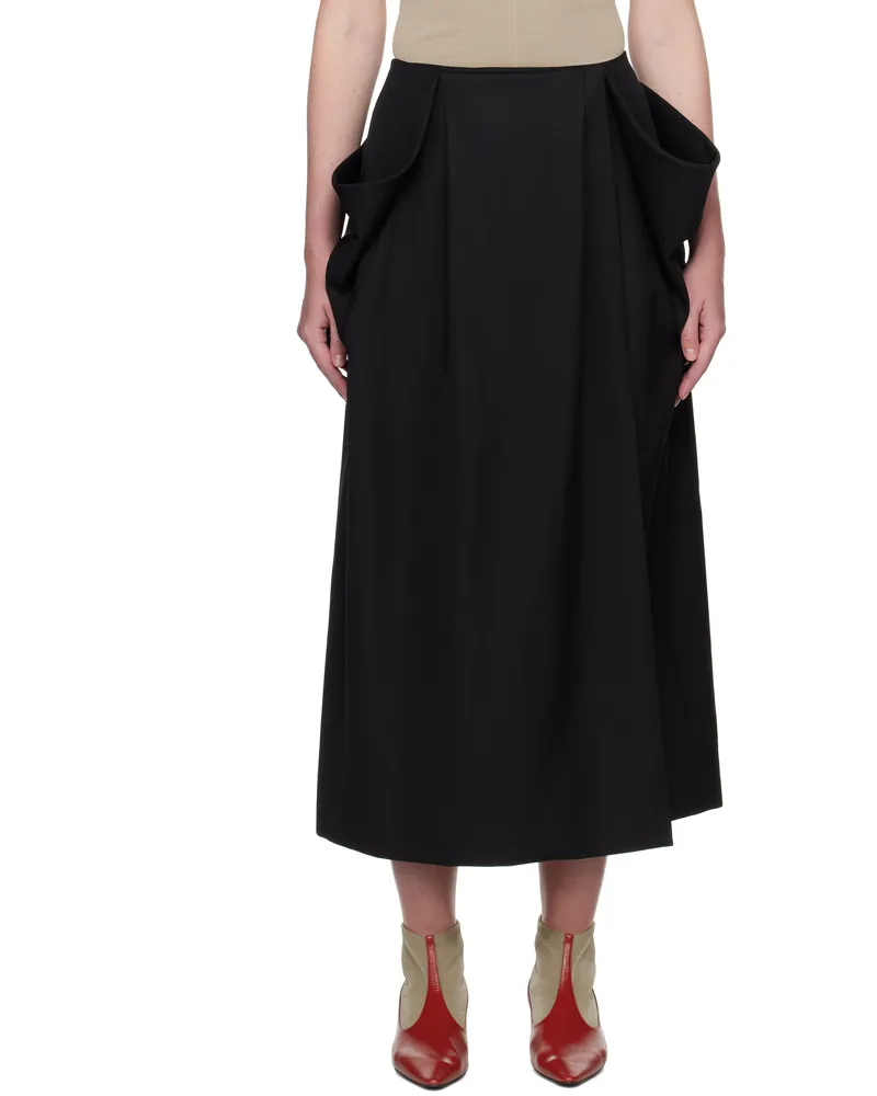 Carven Black Wrap Grain de Poudre Midi Skirt Deep