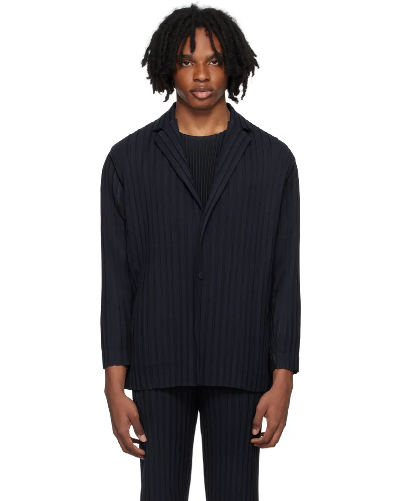 Issey Miyake Navy Box Pleats Ensemble Blazer 75-navy