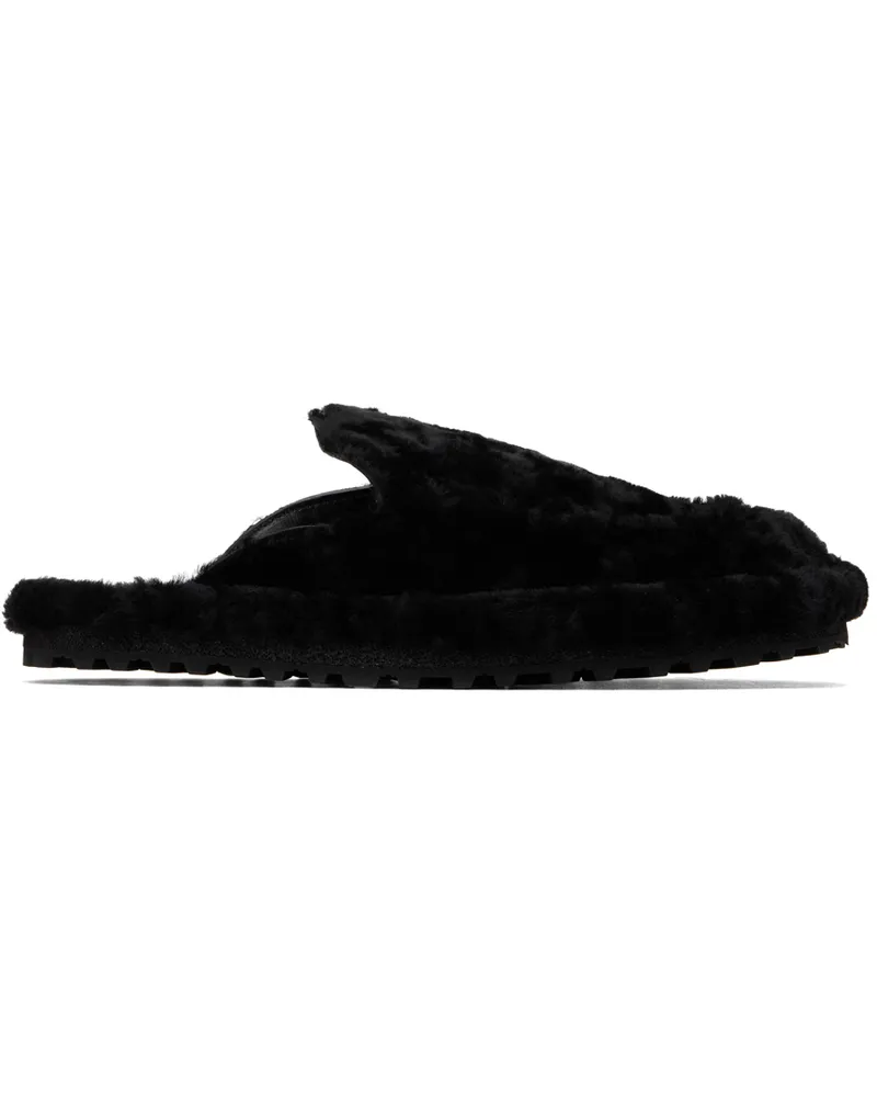 Dries van Noten Black Shearling Slippers 900