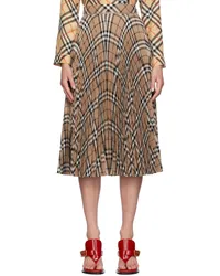 Burberry Brown Pleated Check Midi Skirt Clinden