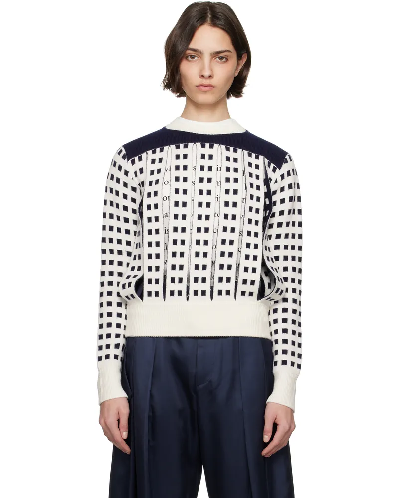 J.W.Anderson Off-White & Navy Jacquard Panel Slit Sweater 002