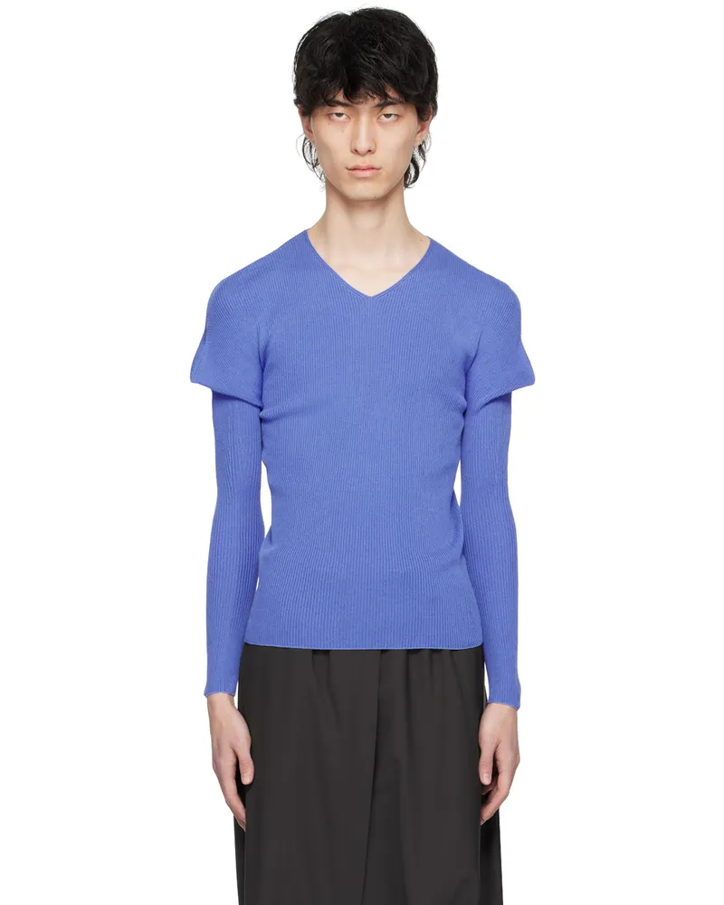 Issey Miyake Blue V-Neck Sweater 72-blue
