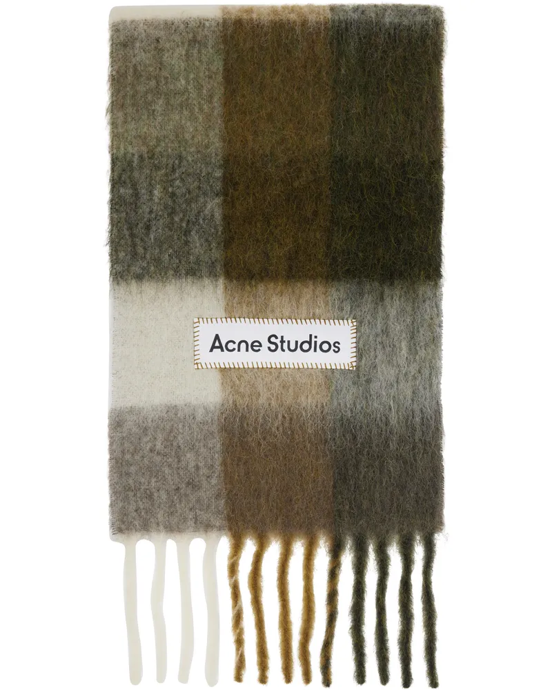 Acne Studios Khaki & Off-White Check Fringe Scarf Did