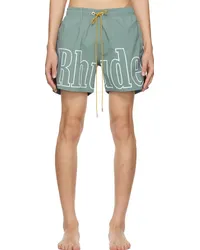 RHUDE Green Printed Swim Shorts Sage