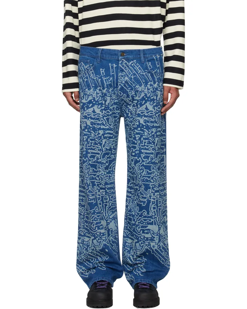 Robyn Lynch Blue Laser Etched Map Jeans Blue