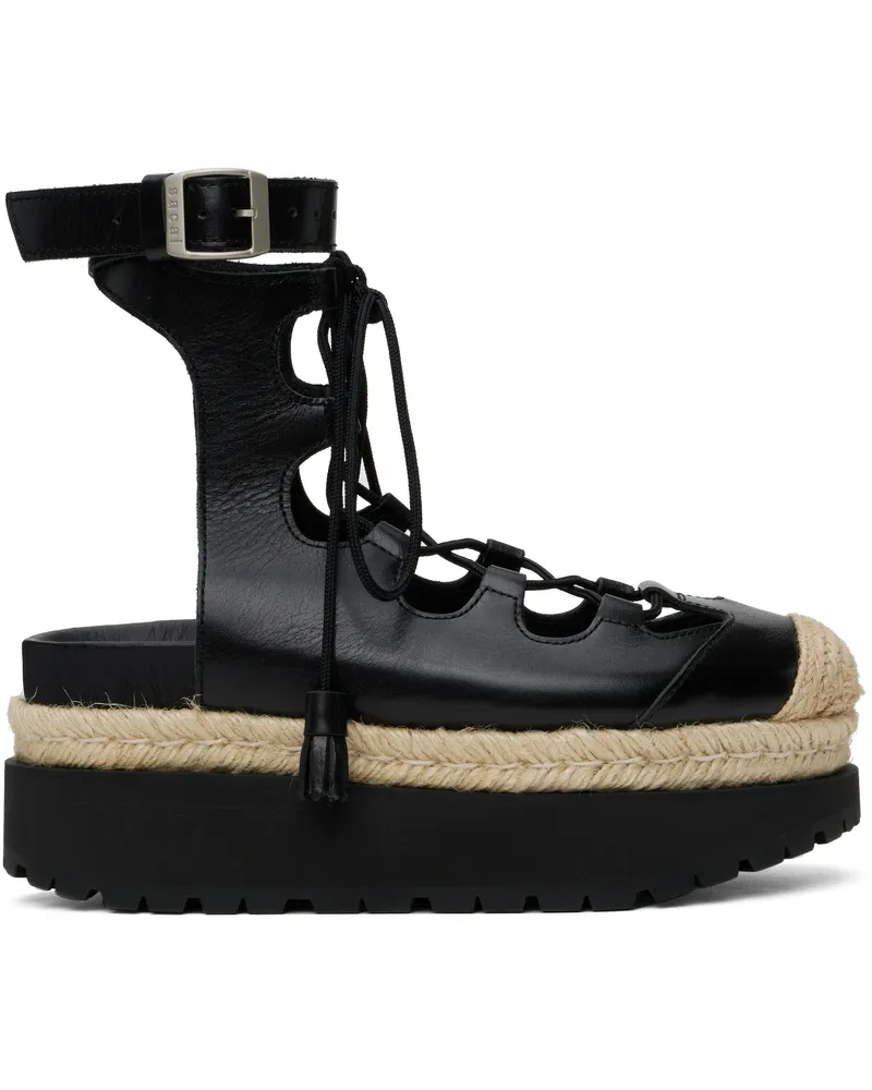 Sacai Black Ghillie Heeled Sandals 001