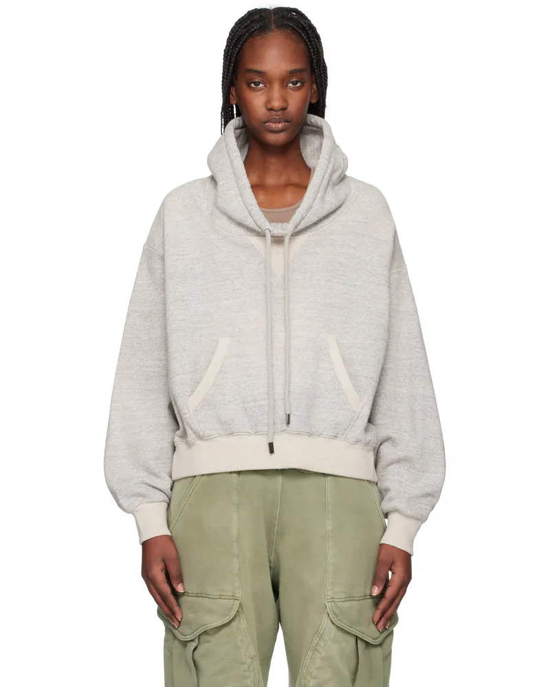 R13 Gray Funnel Neck Cropped Hoodie Heather