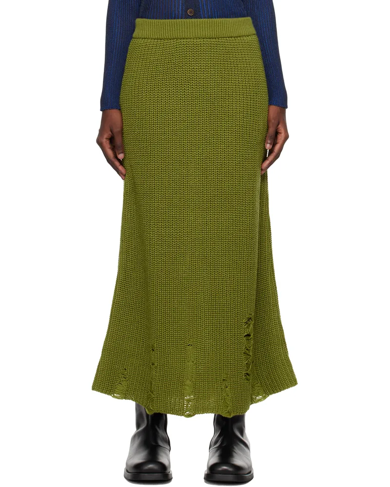 Song For The Mute Green Distressed Midi Skirt Green