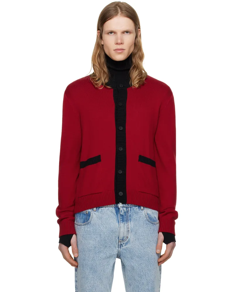 Ernest W. Baker Red Contrast Rib Cardigan Red