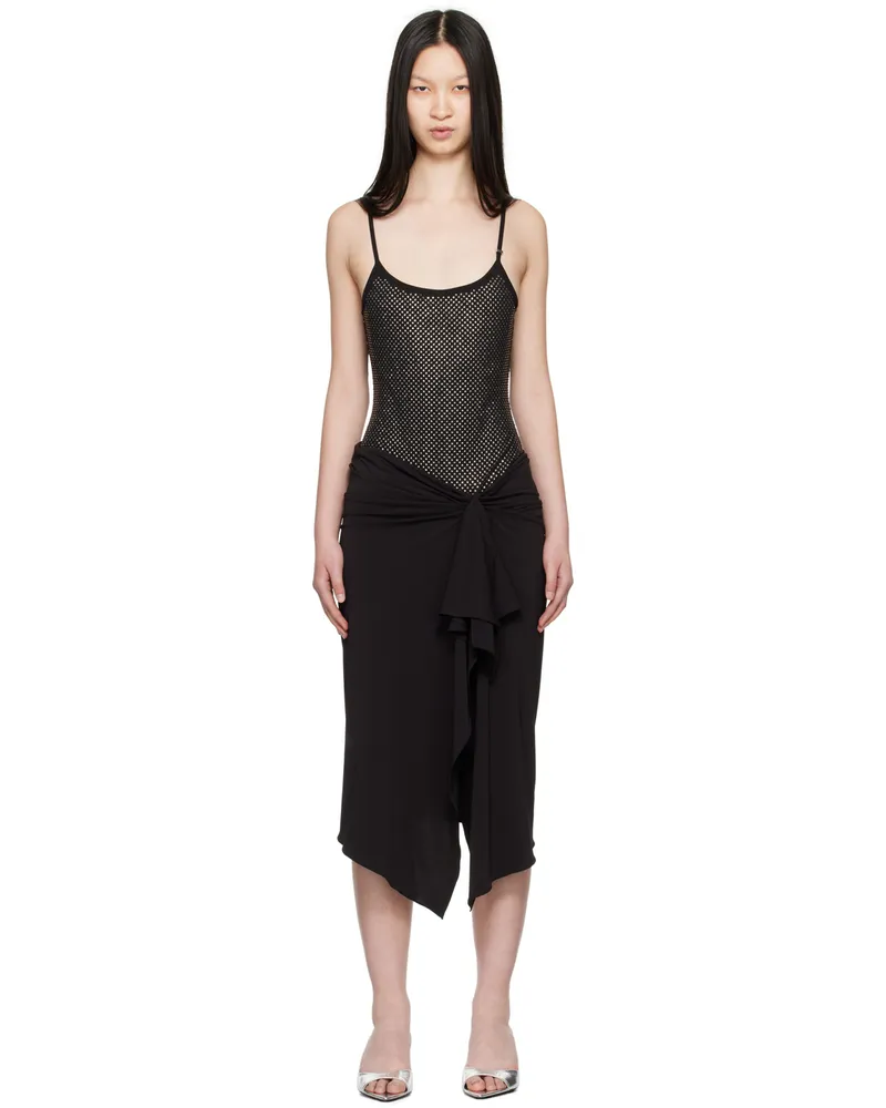 ATTICO Black Crystal-Cut Midi Dress 100