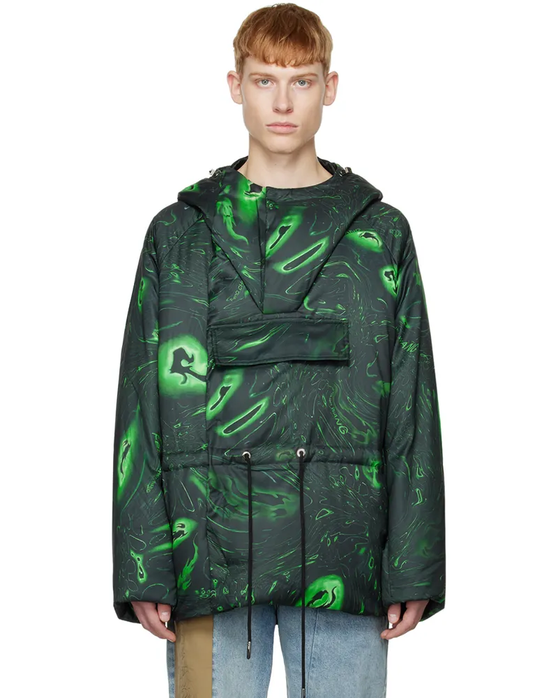 Feng Chen Wang Black Graphic Down Jacket Green