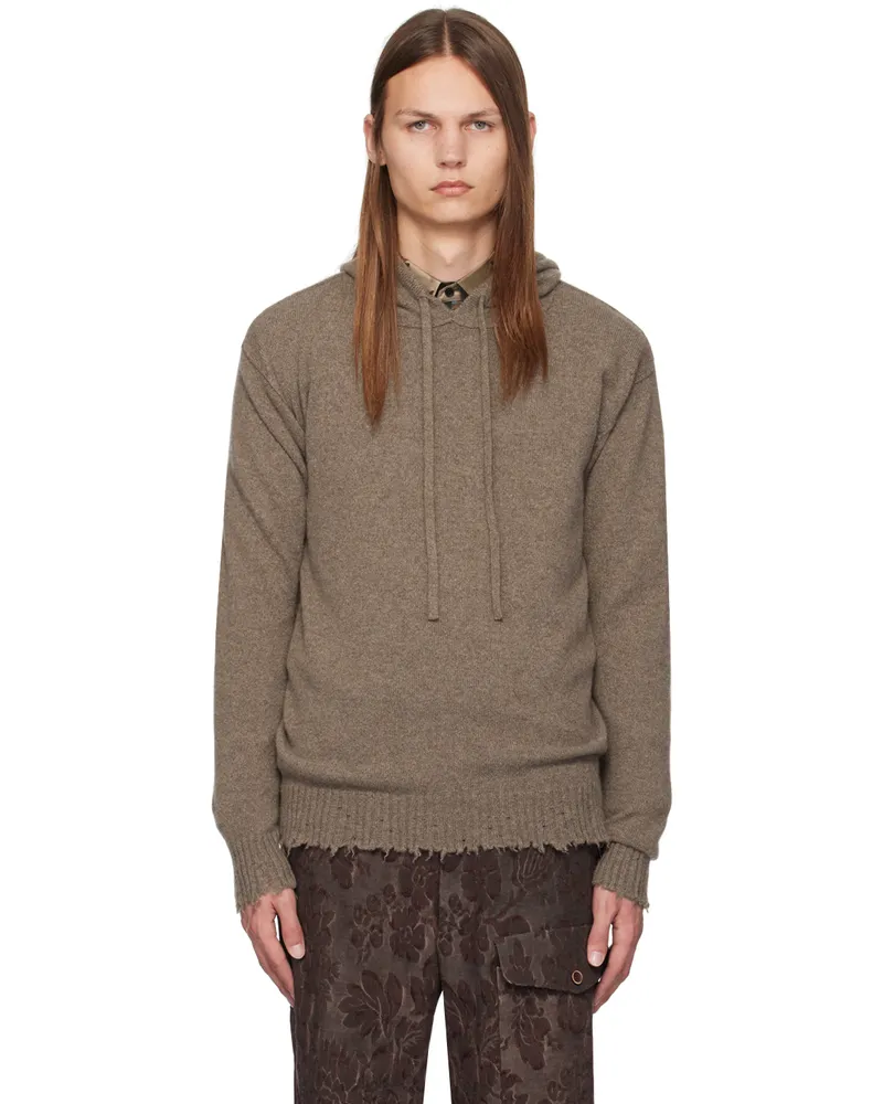 Uma Wang Brown Frayed Hoodie Uw290