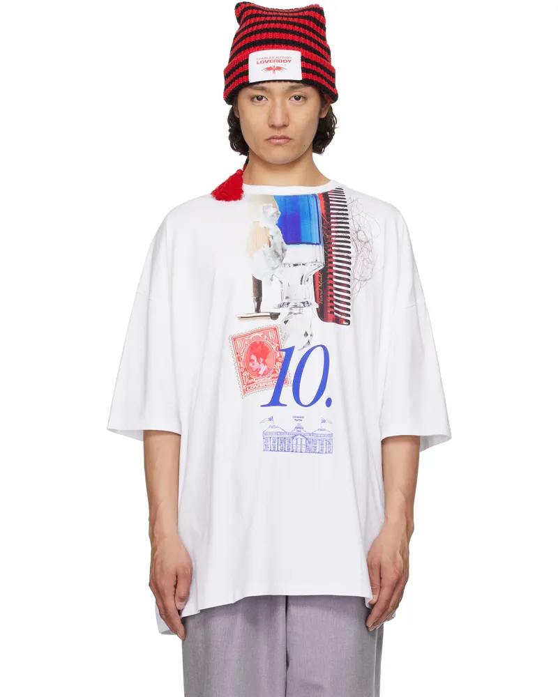 Charles Jeffrey Loverboy White Oversized '10' Year T-shirt Blue