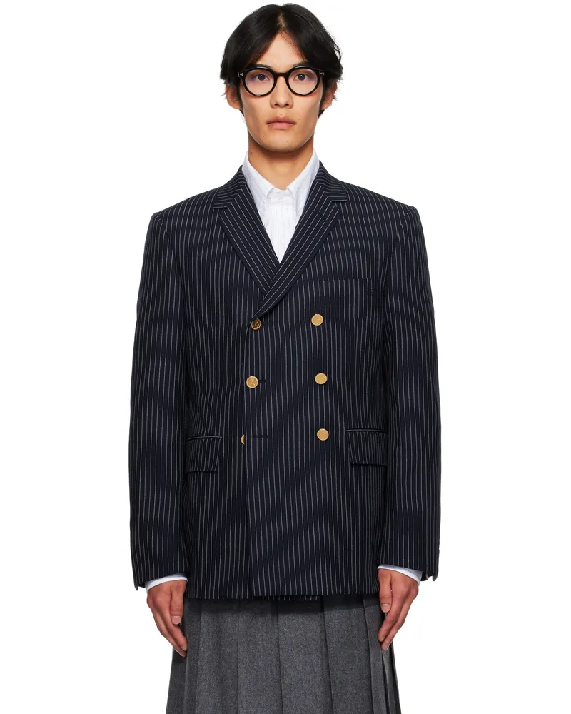 Thom Browne Navy Pinstripe High Twist Wool Sportcoat Blazer 415navy