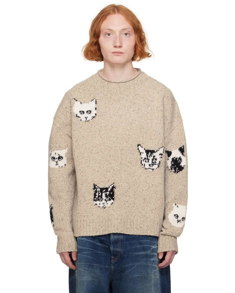 Acne Studios Beige Intarsia Graphic Sweater Aek