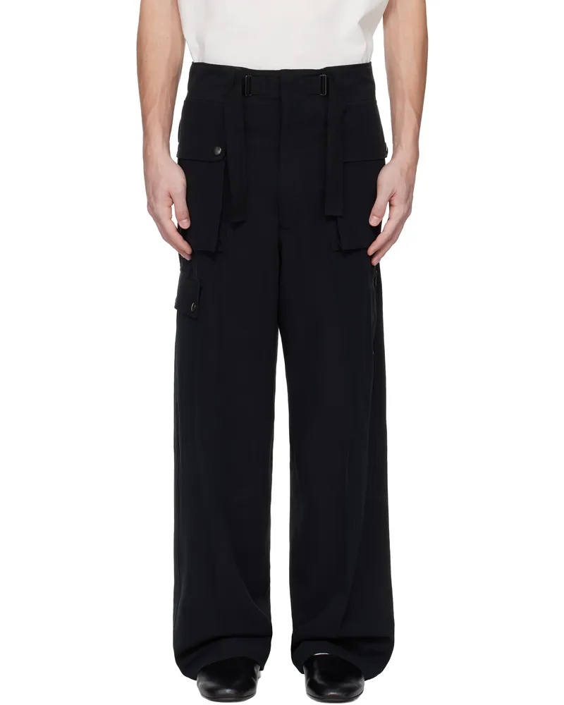 AURALEE Black Light Cotton Wool Viyella Cargo Pants Black