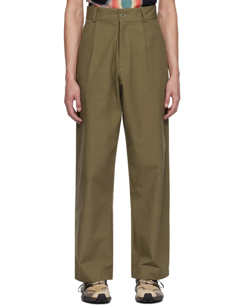 Spencer Badu Khaki Pleated Trousers Green