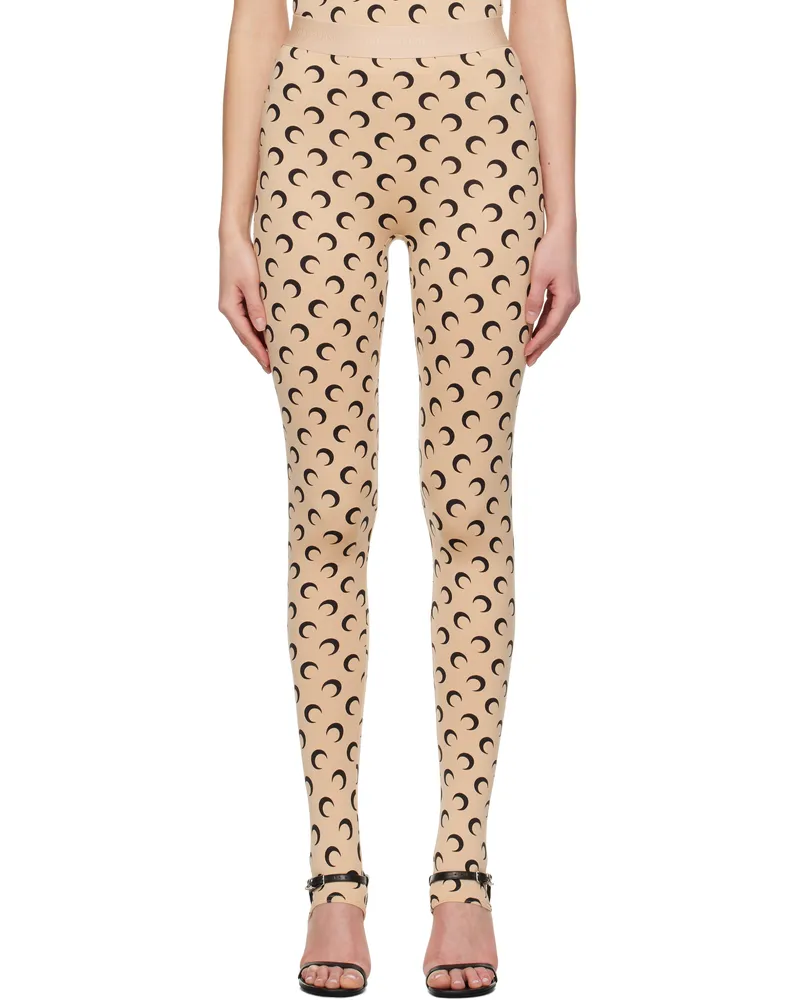 Marine Serre Beige Recycled Moon Jersey Stirrup Leggings Ta10