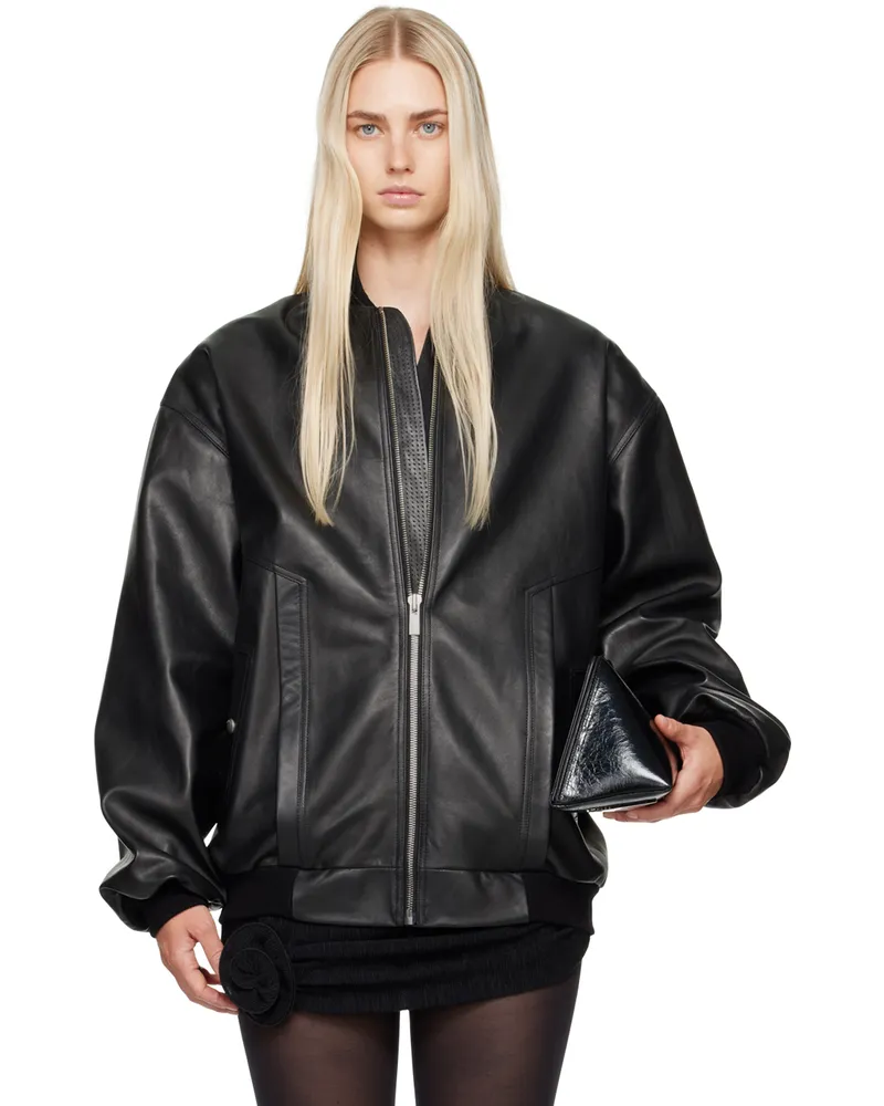 Magda Butrym Black Oversized Leather Jacket Black