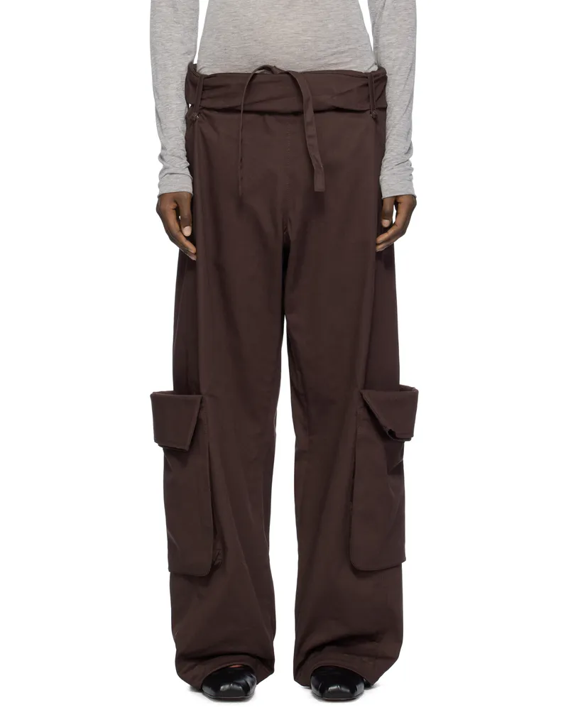 OPEN YY Brown Rolled Waist Cargo Pants Burgundy