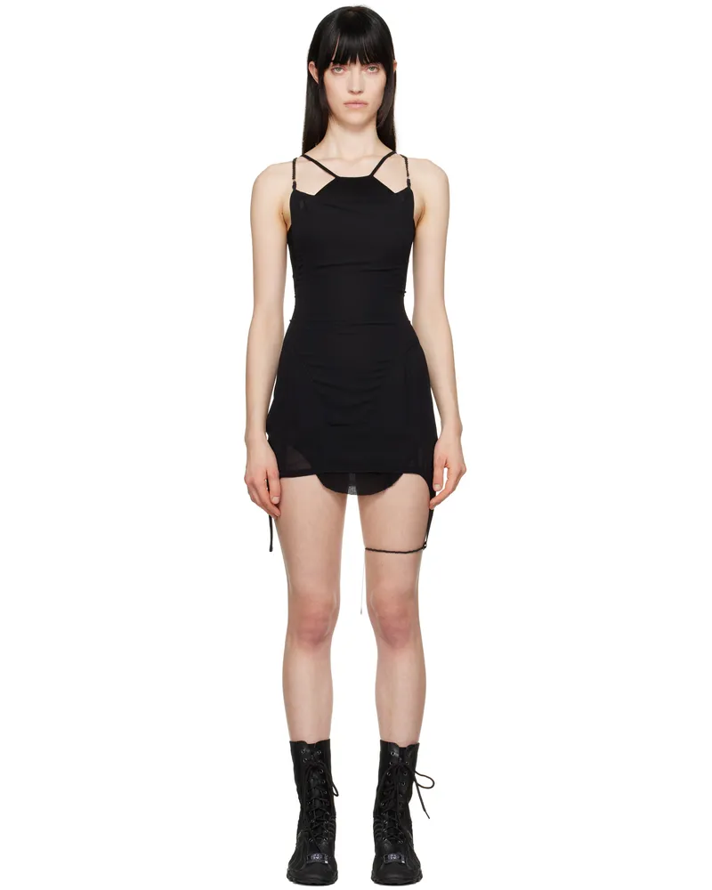 Hyein Seo Black Beaded Slip Minidress Black