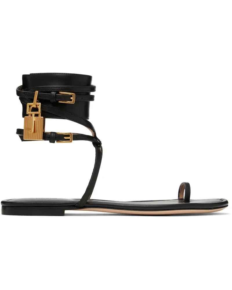 Tom Ford Black Soft Calf Ankle Wrap Sandals 1n001