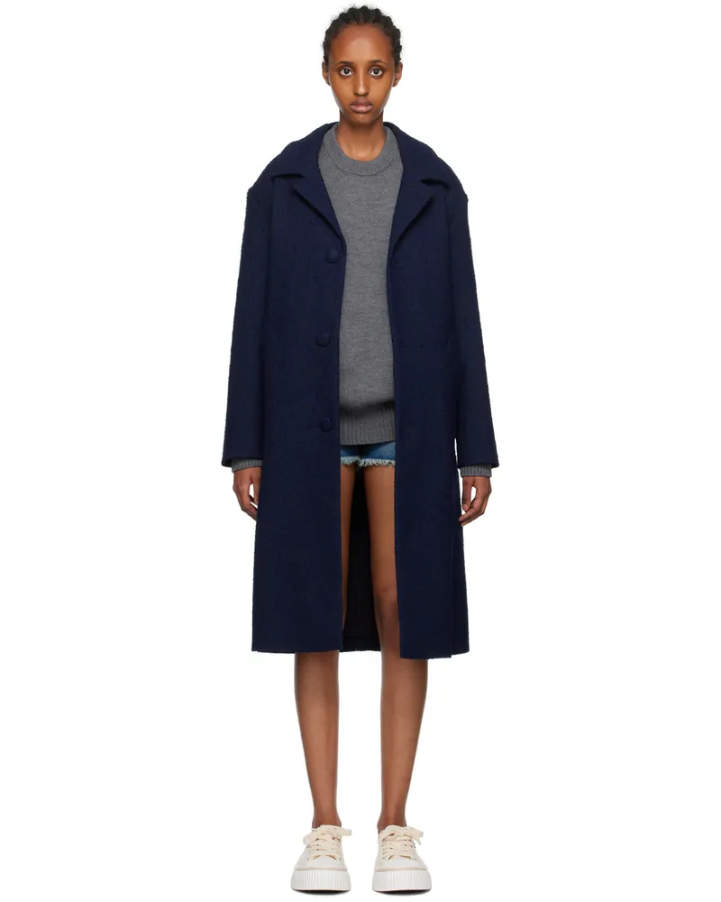 AMI Paris Navy Single-Breasted Coat 491
