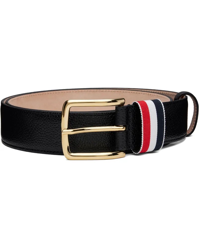 Thom Browne Black Pebble Grain Striped Loop Belt 001black