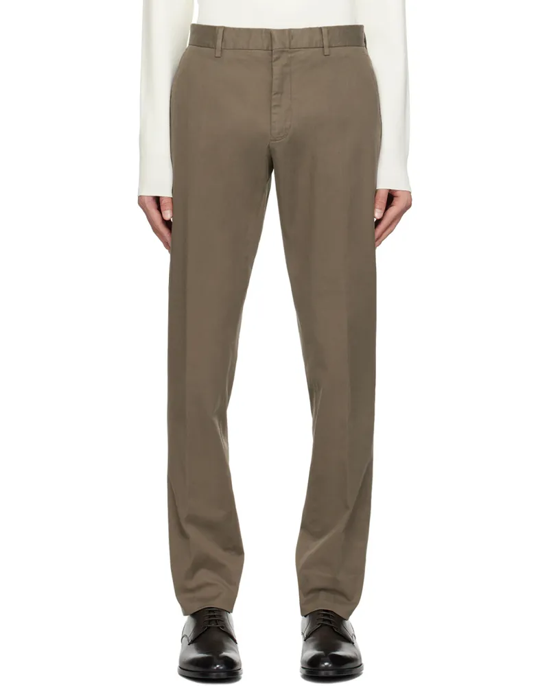 Ermenegildo Zegna Taupe Four-Pocket Trousers N07