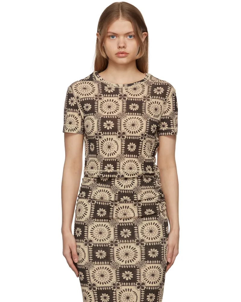Nanushka Brown & Beige Nilo Tile Print T-Shirt Brown