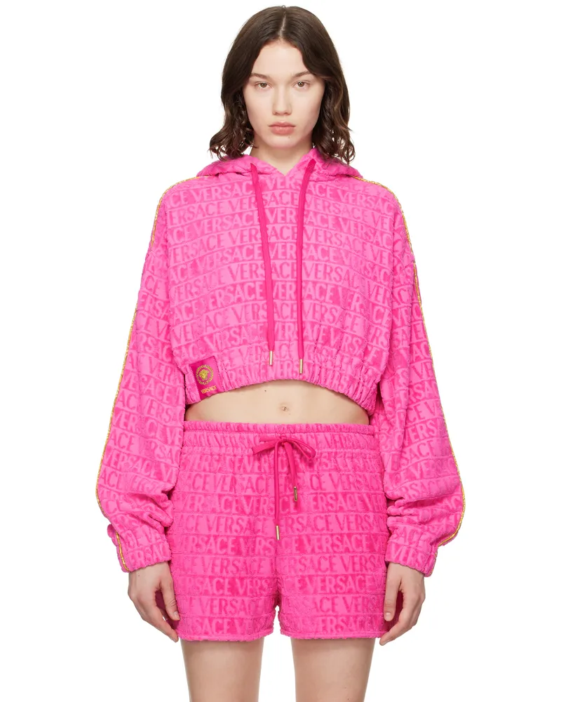 Versace Pink 'I Heart Baroque' Crop Hoodie Z4584-fuxia