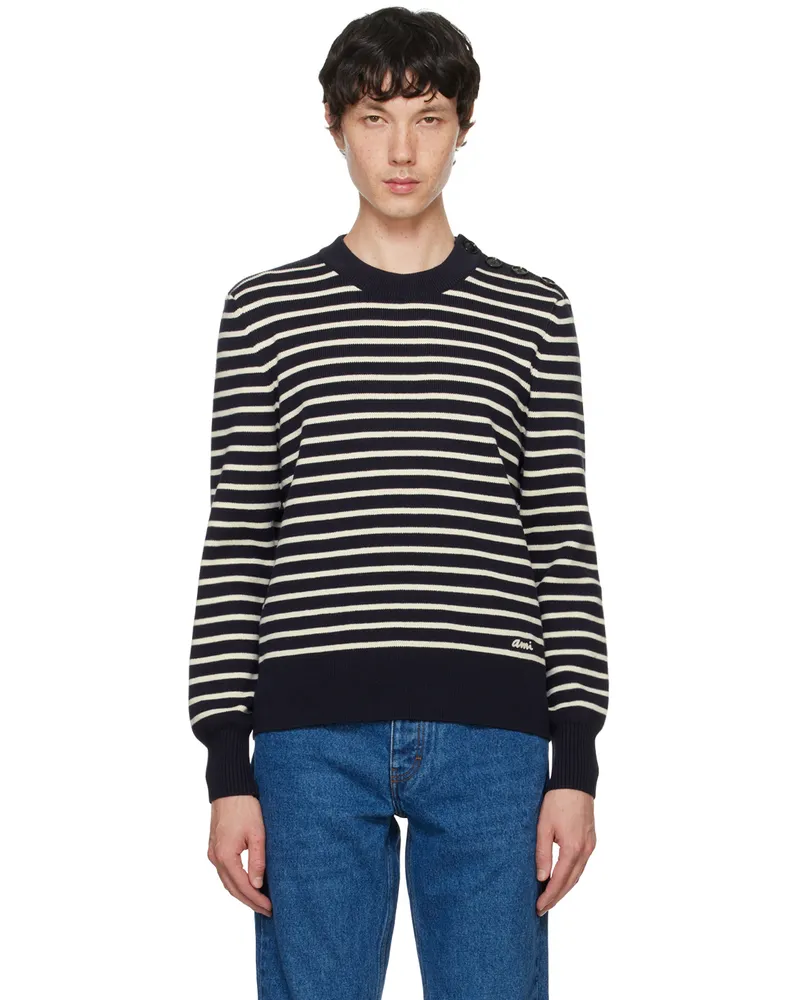 AMI Paris Navy & White Striped Sweater Navy