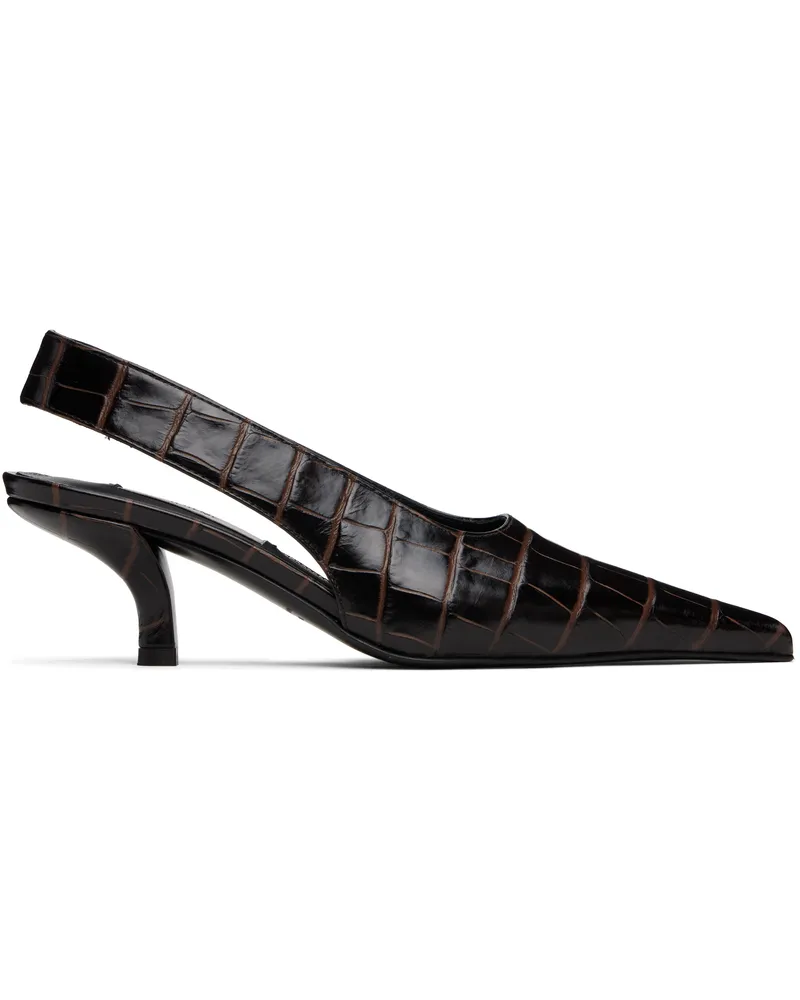 Totême Brown Classic Croco-Embossed Slingback Heels Dark