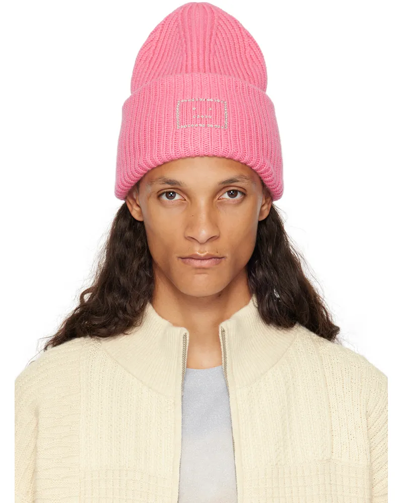 Acne Studios Pink Embellished Face Logo Beanie Ckq