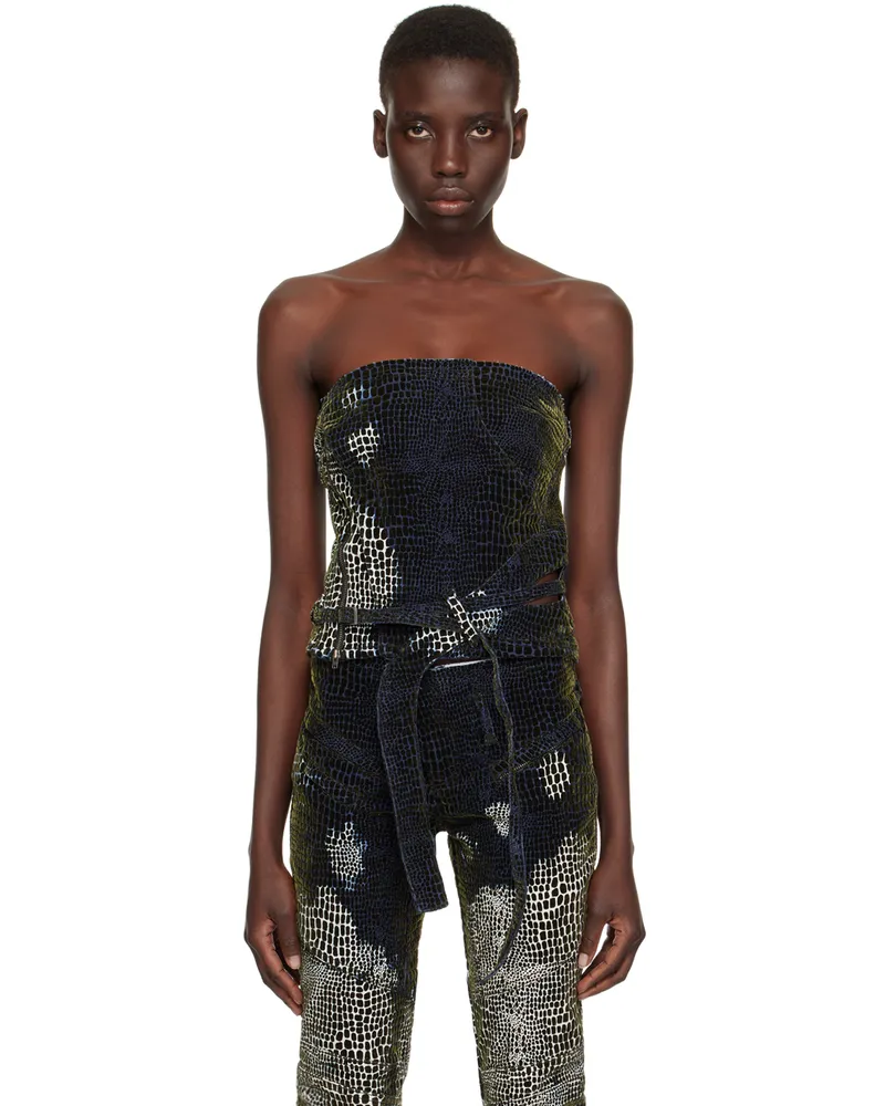 OTTOLINGER Blue Pattern Denim Tank Top Velvet