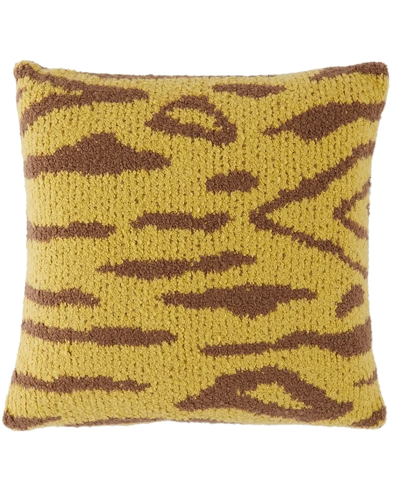 Yellow & Brown Tiger Block Square Pillow