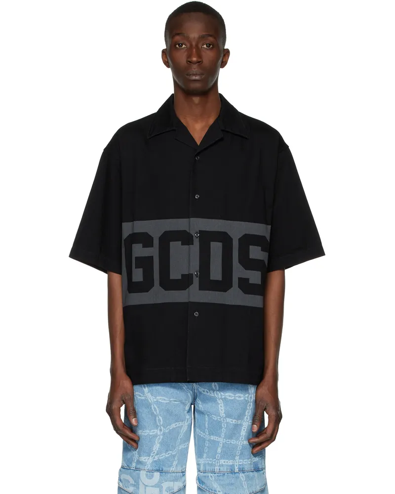 GCDS Black Denim Band Logo Bowling Shirt 02