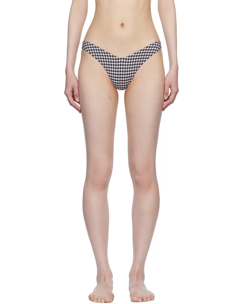 Frankies Bikinis Black & White Enzo Gingham Cheeky Bikini Bottom Blackberry