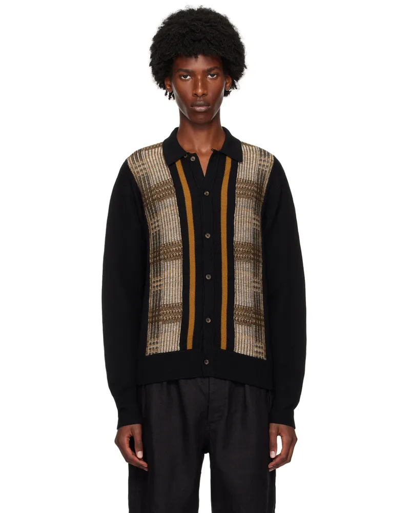 King & Tuckfield Black & Brown Merino Wool Cardigan Black