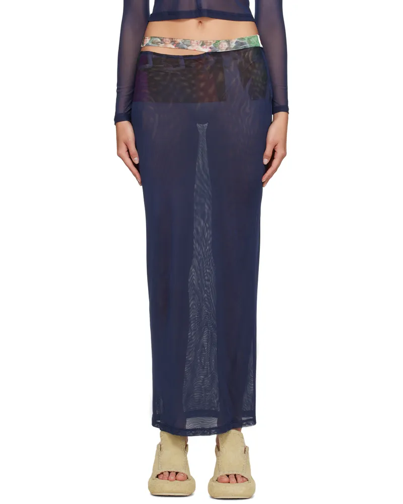 Eckhaus Latta Navy Prom Maxi Skirt Patchwork